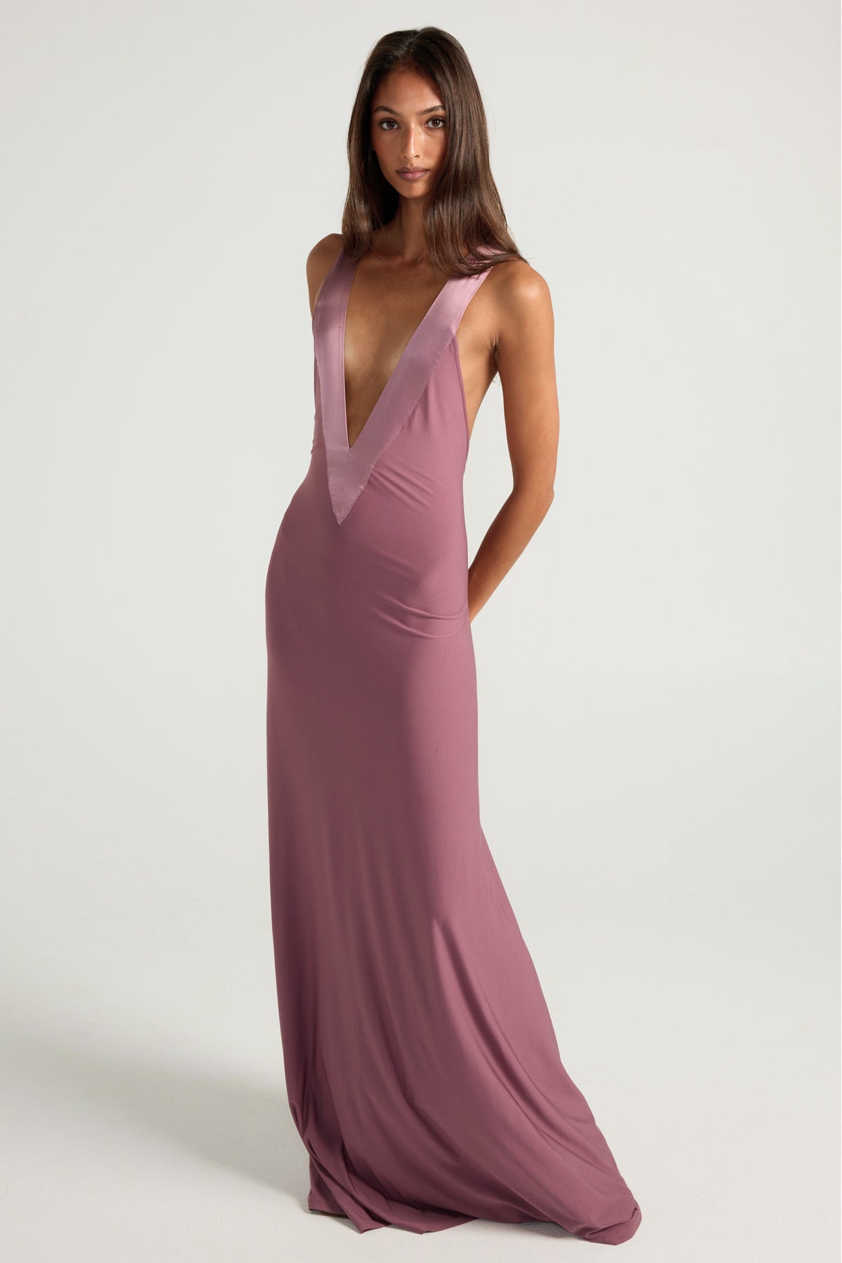 Strappy Plunge Neck Backless Maxi Dress