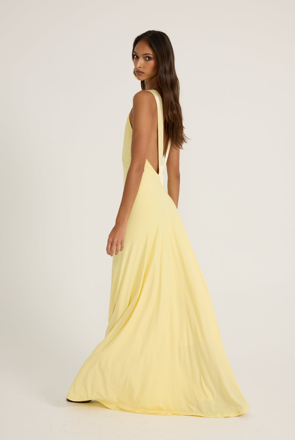 Strappy Plunge Neck Backless Maxi Dress