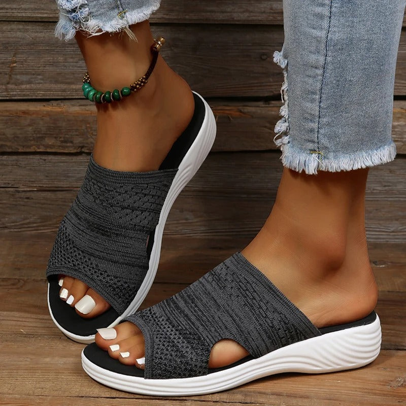 Comfortable Wedge Sandals with Knit Upper and Cushioned Platform Sole