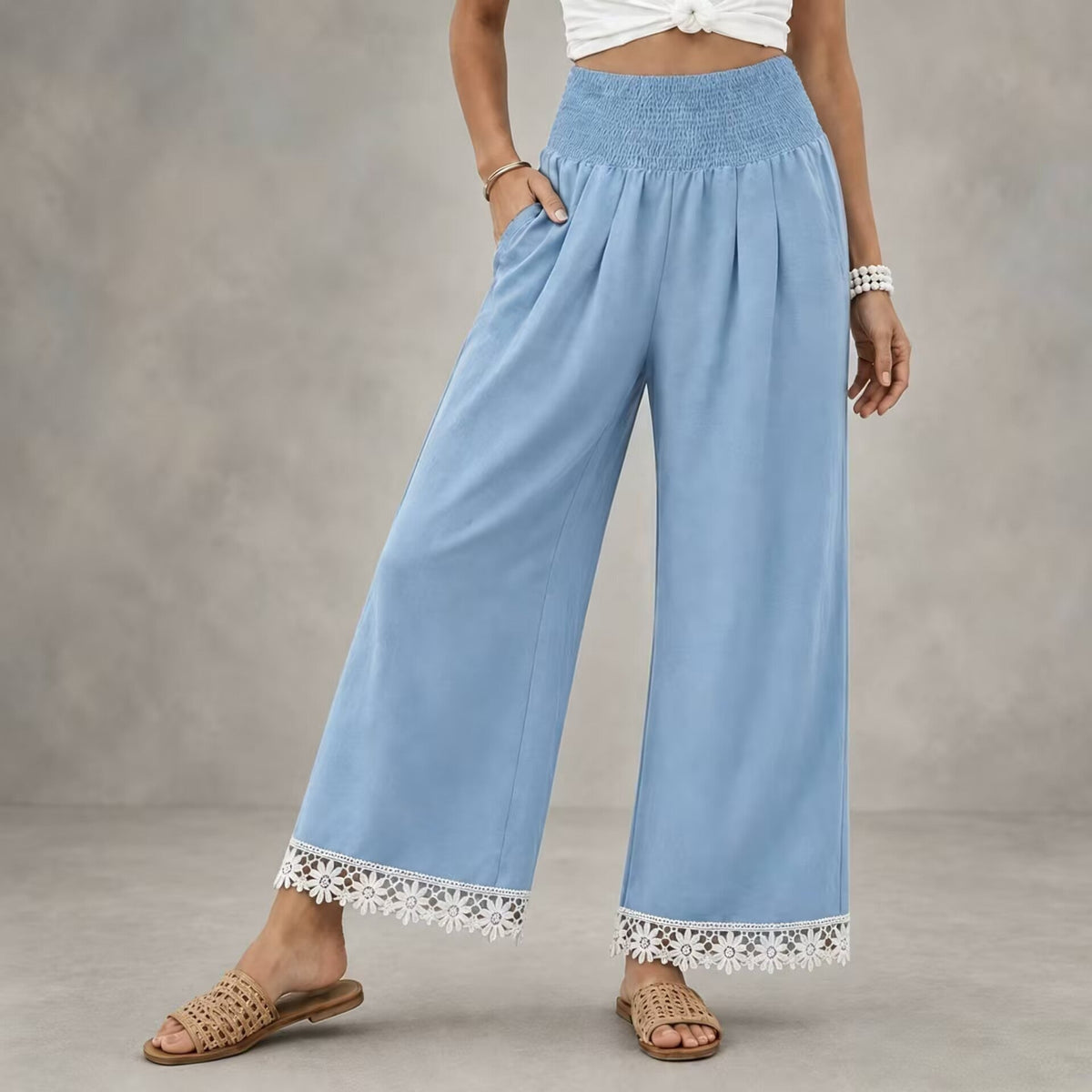 Women's Ankle Lace Wide Leg Trousers