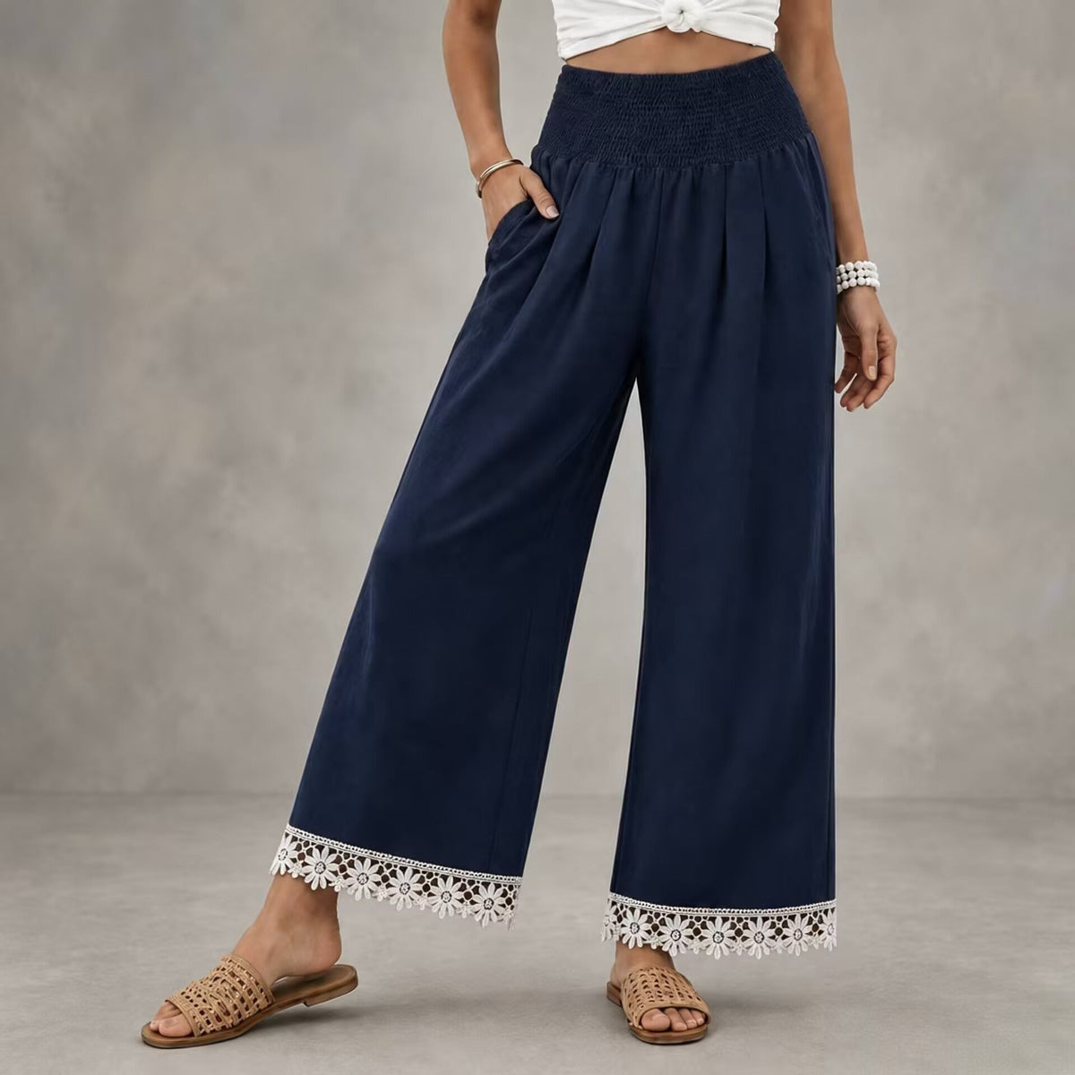 Women's Ankle Lace Wide Leg Trousers