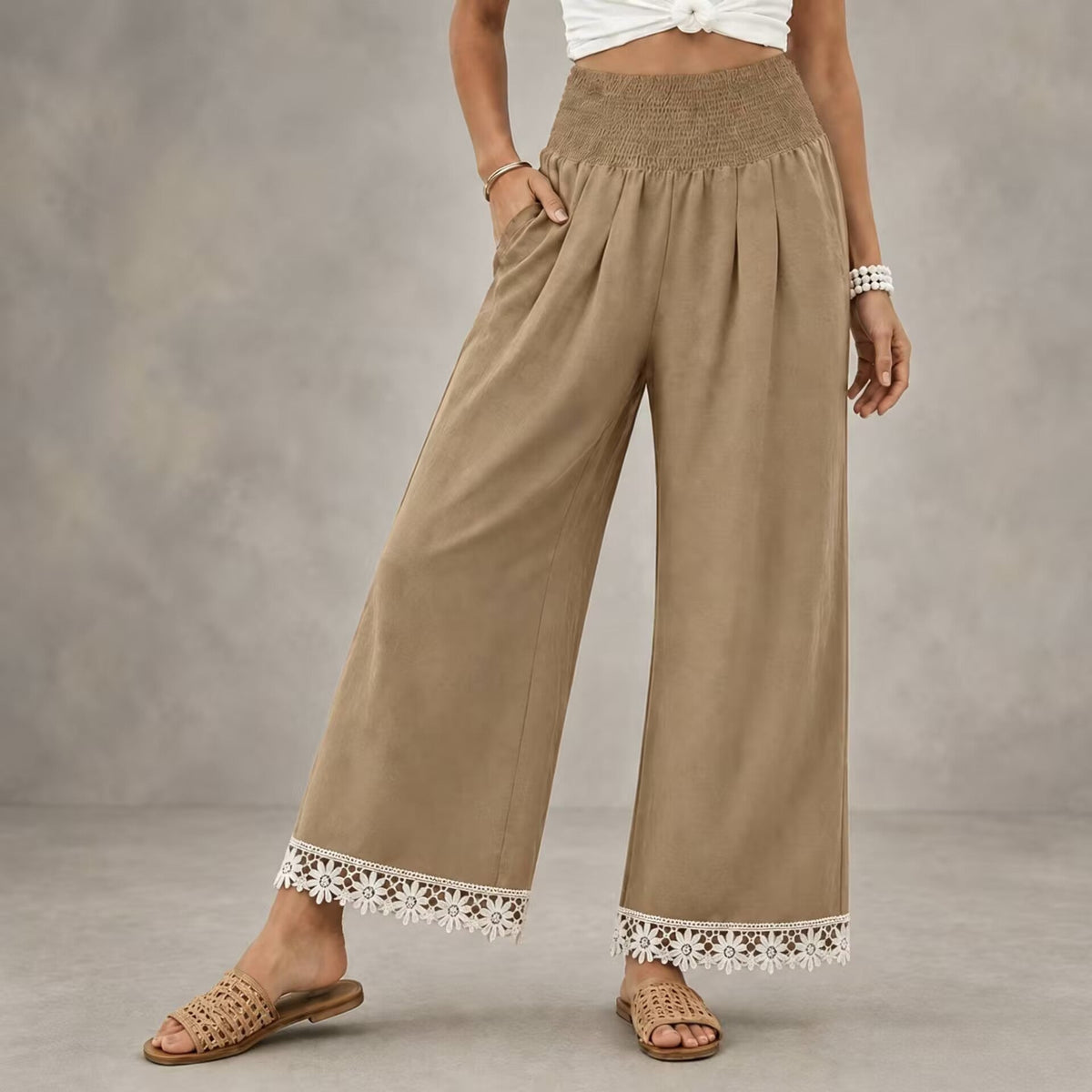Women's Ankle Lace Wide Leg Trousers