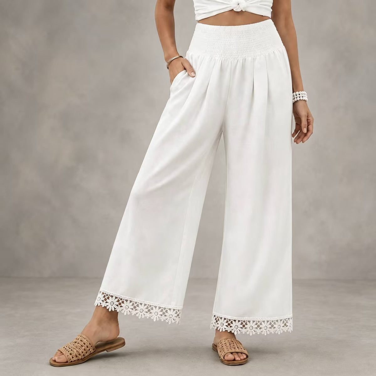 Women's Ankle Lace Wide Leg Trousers
