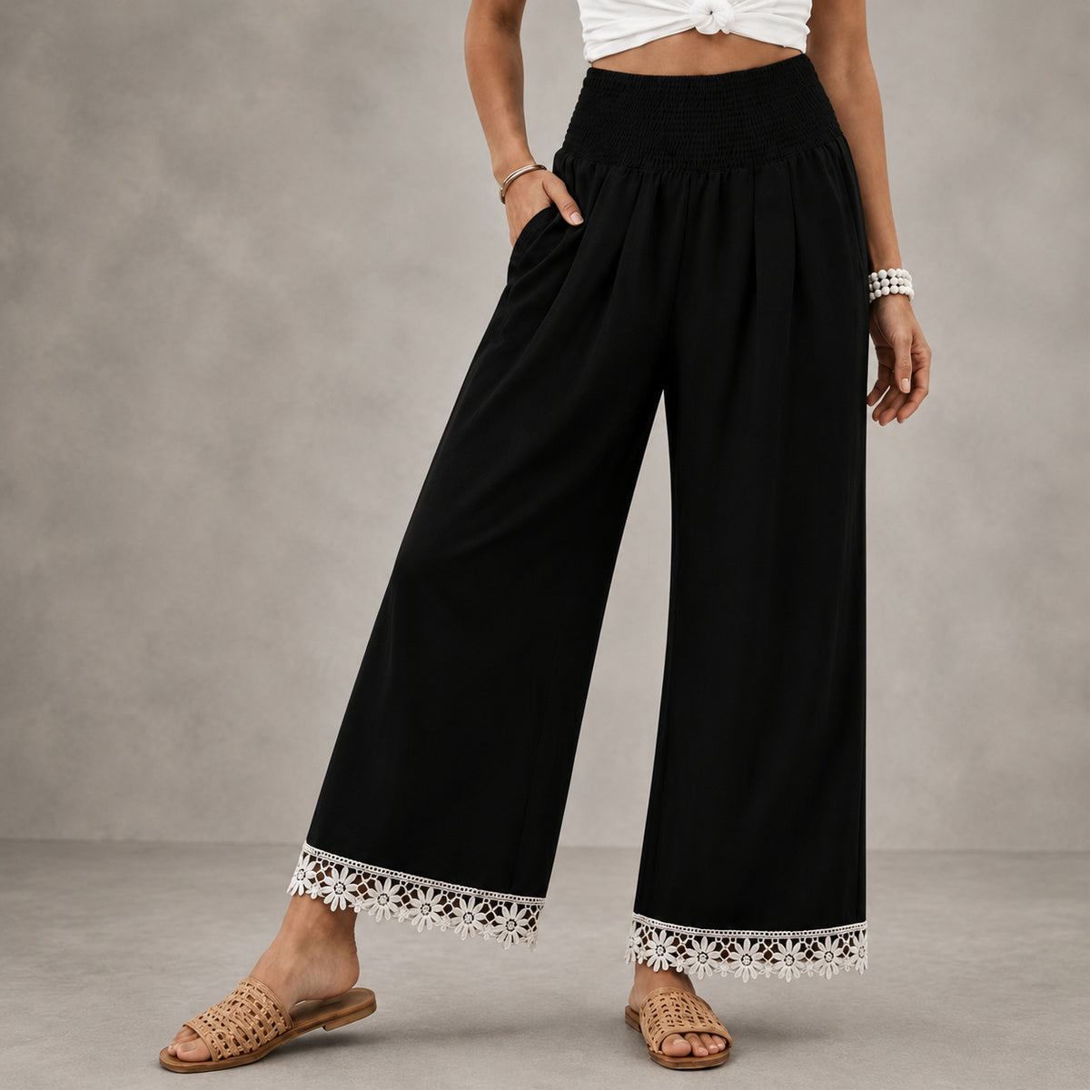 Women's Ankle Lace Wide Leg Trousers