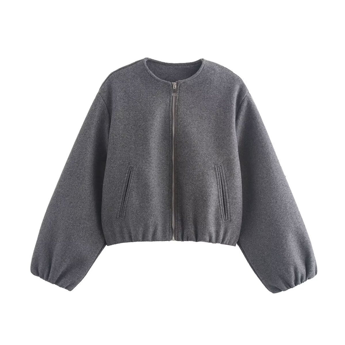 Women's Boxy Round Neck Cropped Bomber Jacket