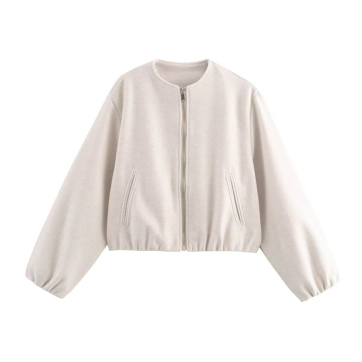 Women's Boxy Round Neck Cropped Bomber Jacket