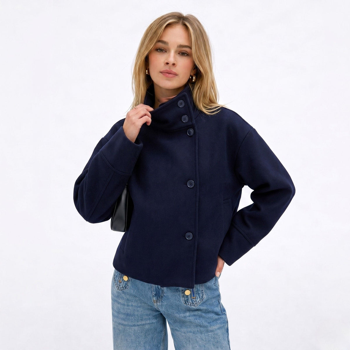 Women's Boxy Wool Funnel Neck Jacket