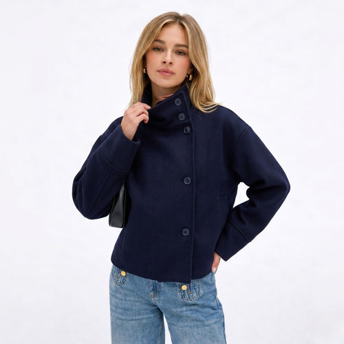 Women's Boxy Wool Funnel Neck Jacket