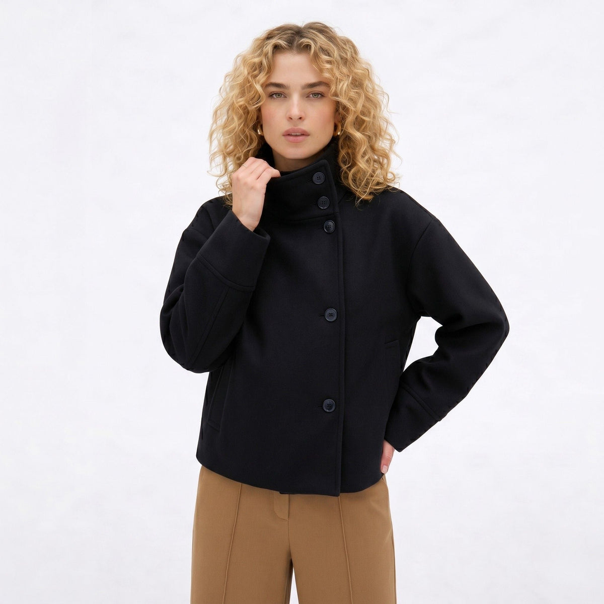 Women's Boxy Wool Funnel Neck Jacket