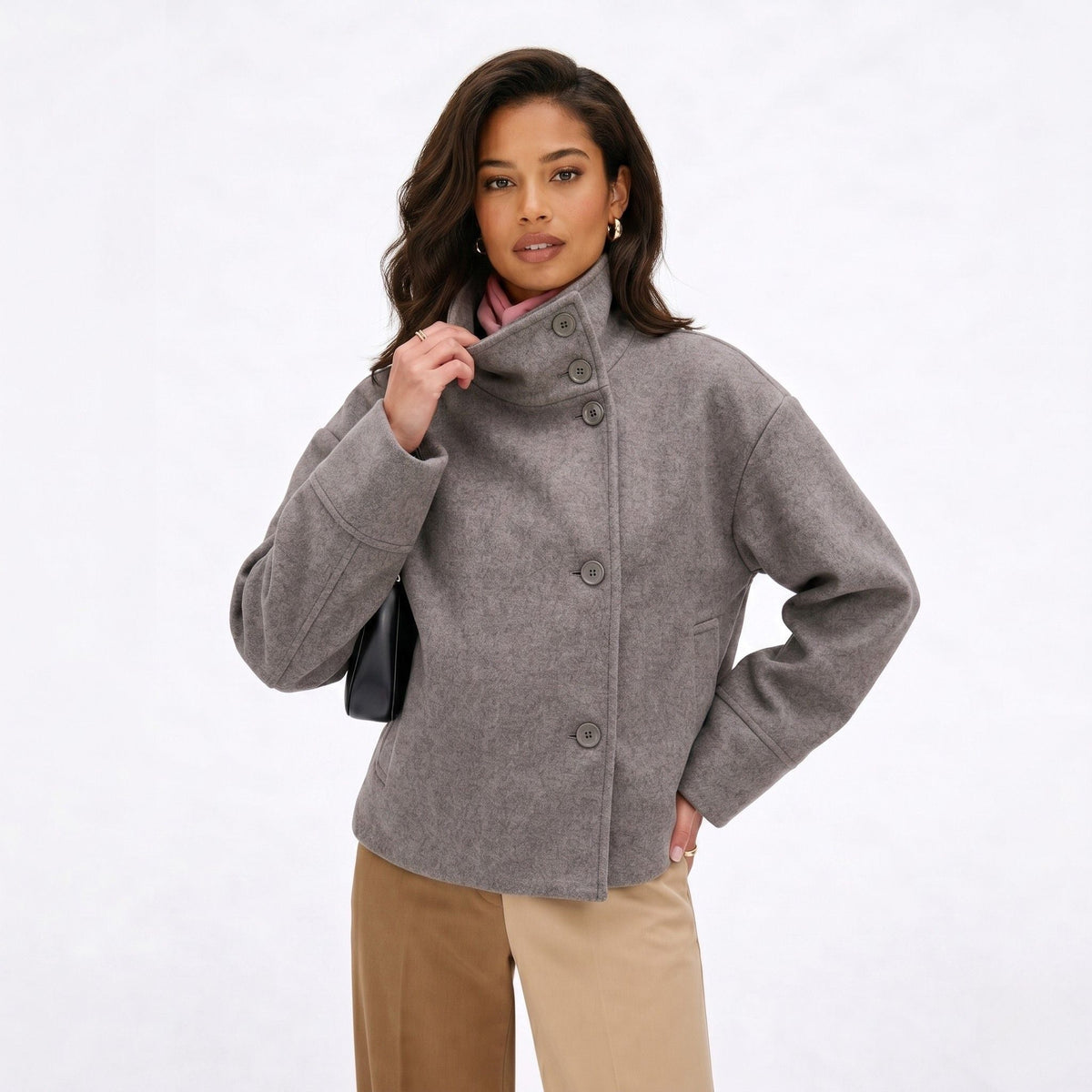 Women's Boxy Wool Funnel Neck Jacket