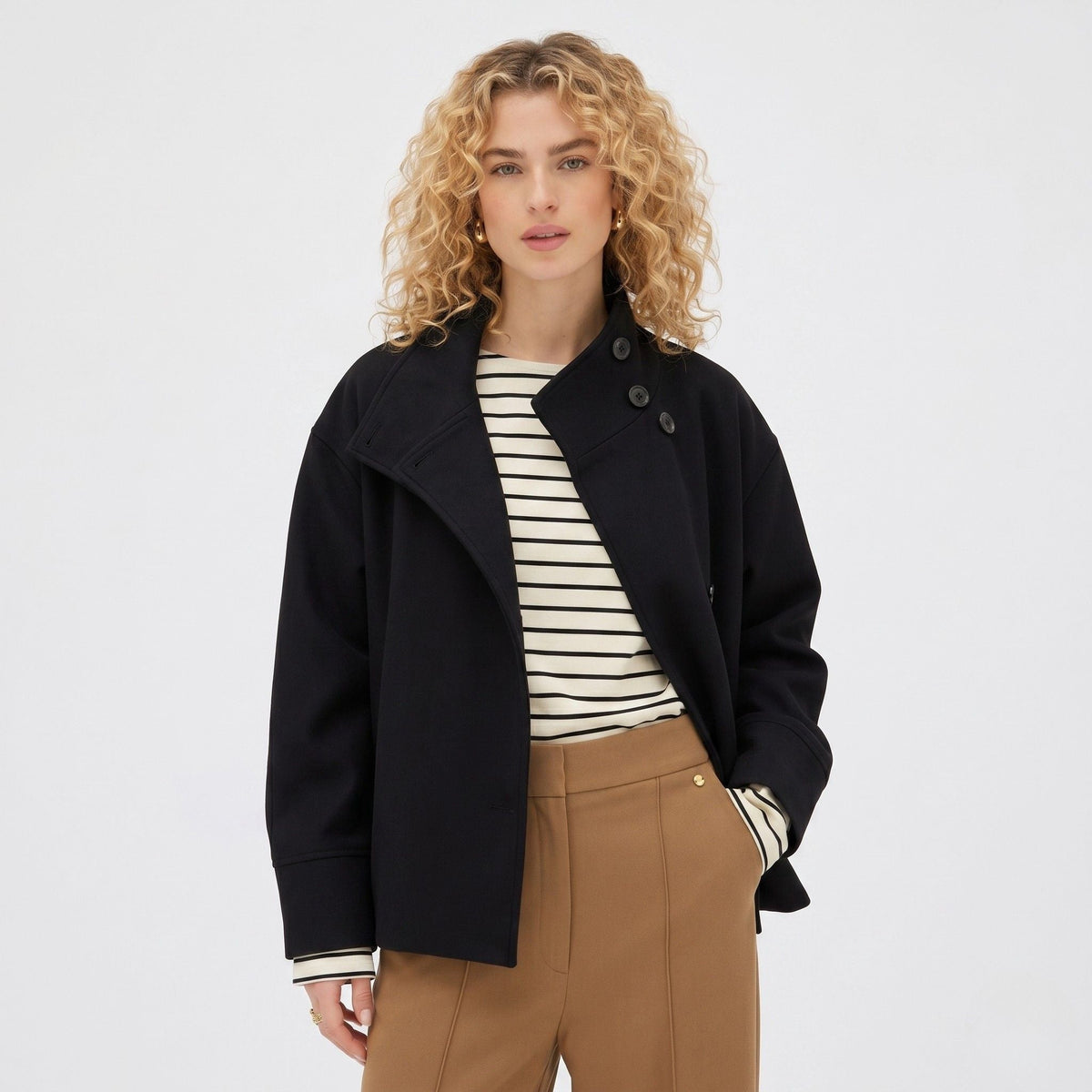 Women's Boxy Wool Funnel Neck Jacket