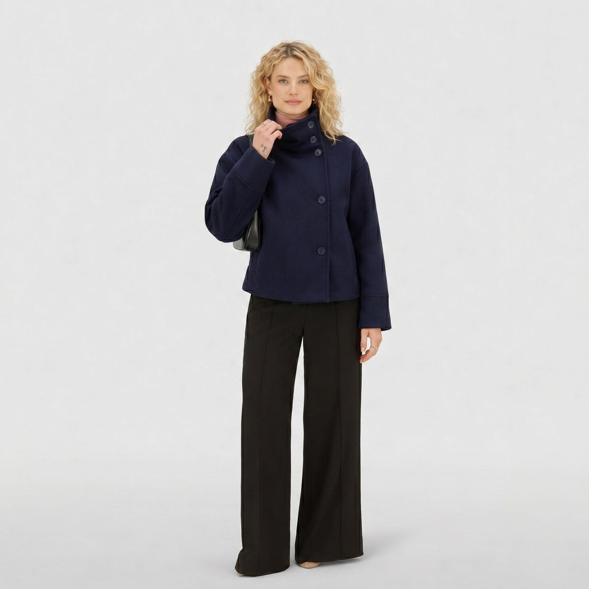 Women's Boxy Wool Funnel Neck Jacket
