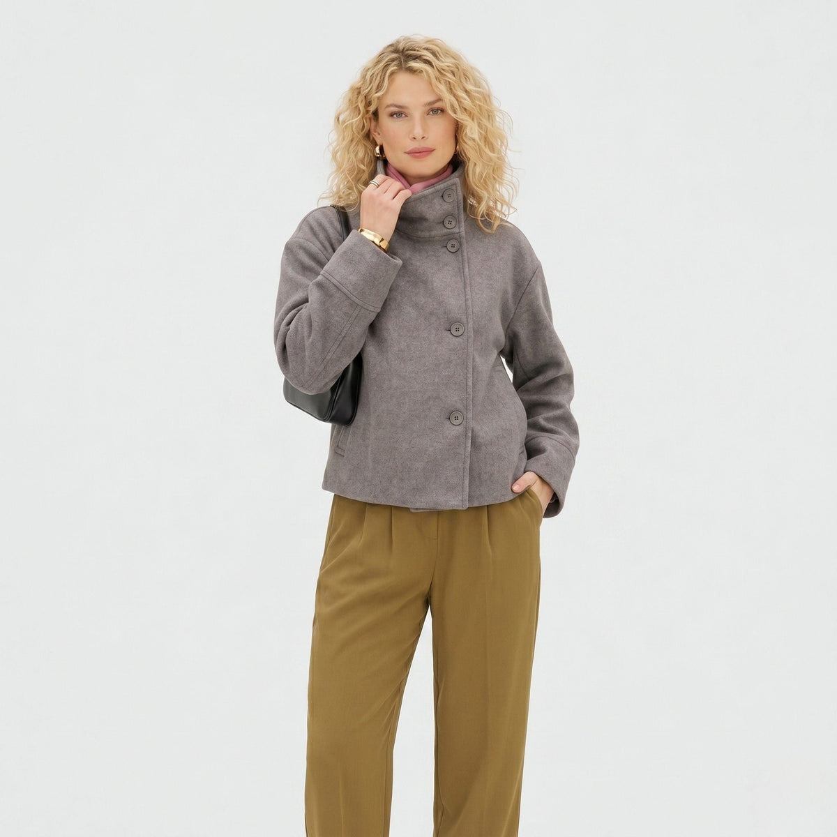 Women's Boxy Wool Funnel Neck Jacket