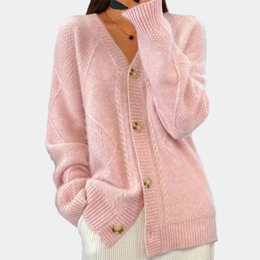 Women's Button-Down Cable Knit Cashmere Cardigan