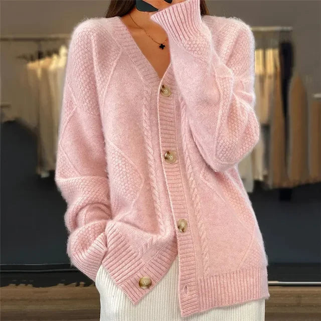 Women's Button-Down Cable Knit Cashmere Cardigan