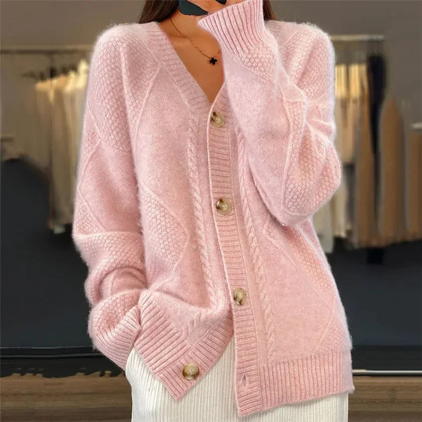 Women's Button-Down Cable Knit Cashmere Cardigan