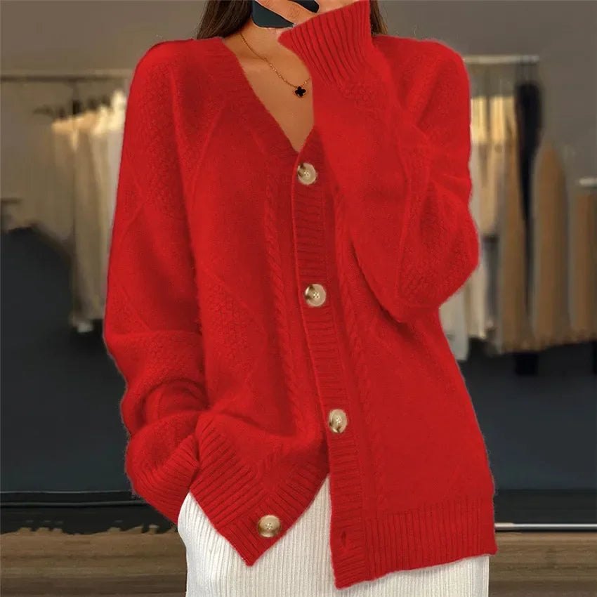 Women's Button-Down Cable Knit Cashmere Cardigan