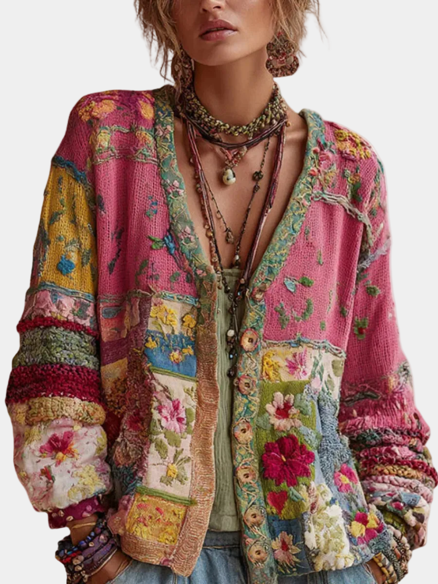 Women's Button-Down Floral V Neck Cardigan