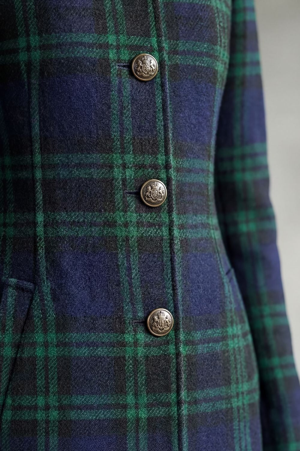 Women's Button-Up Checked Longline Wool Blend Coat