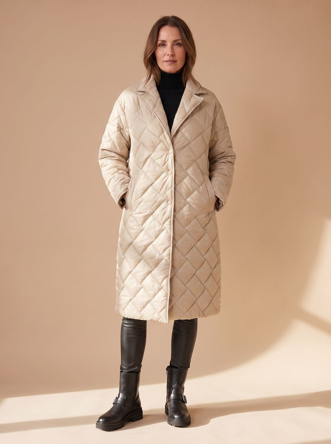 Women's Button-Up Leopard Print Longline Quilted Coat