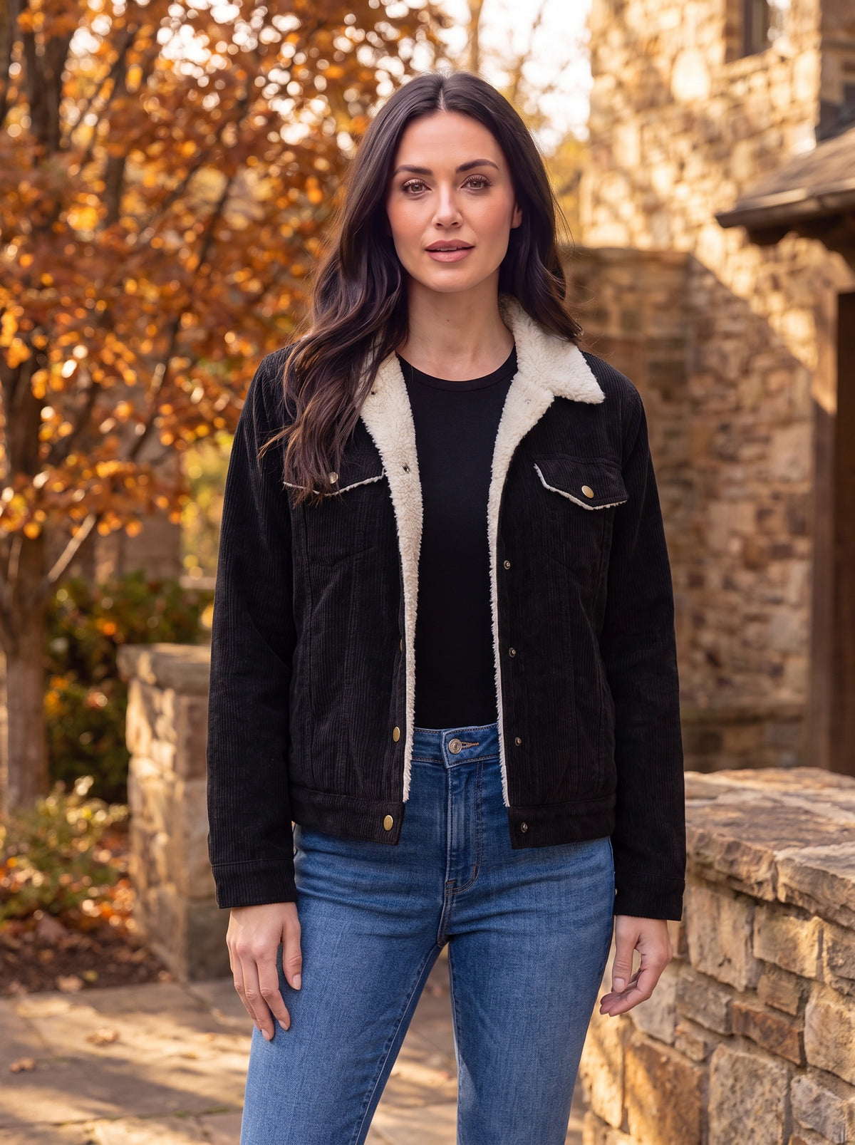 Women's Collared Button-Up Corduroy Jacket