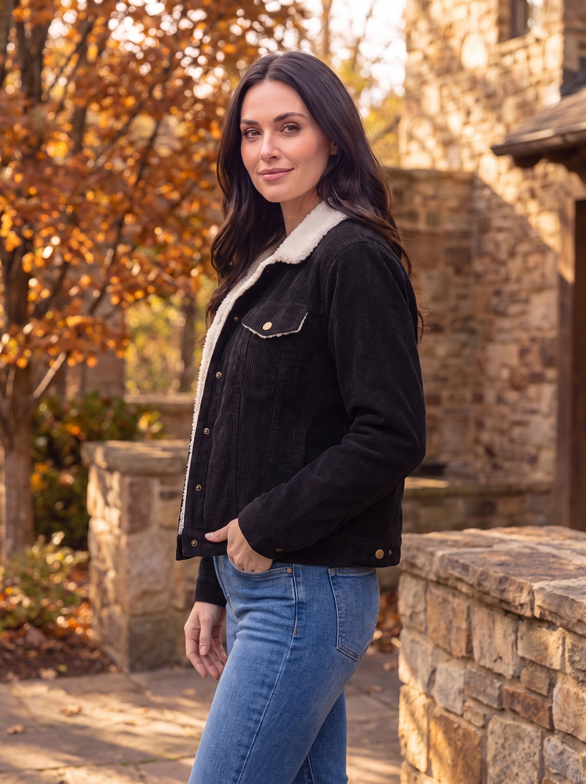 Women's Collared Button-Up Corduroy Jacket