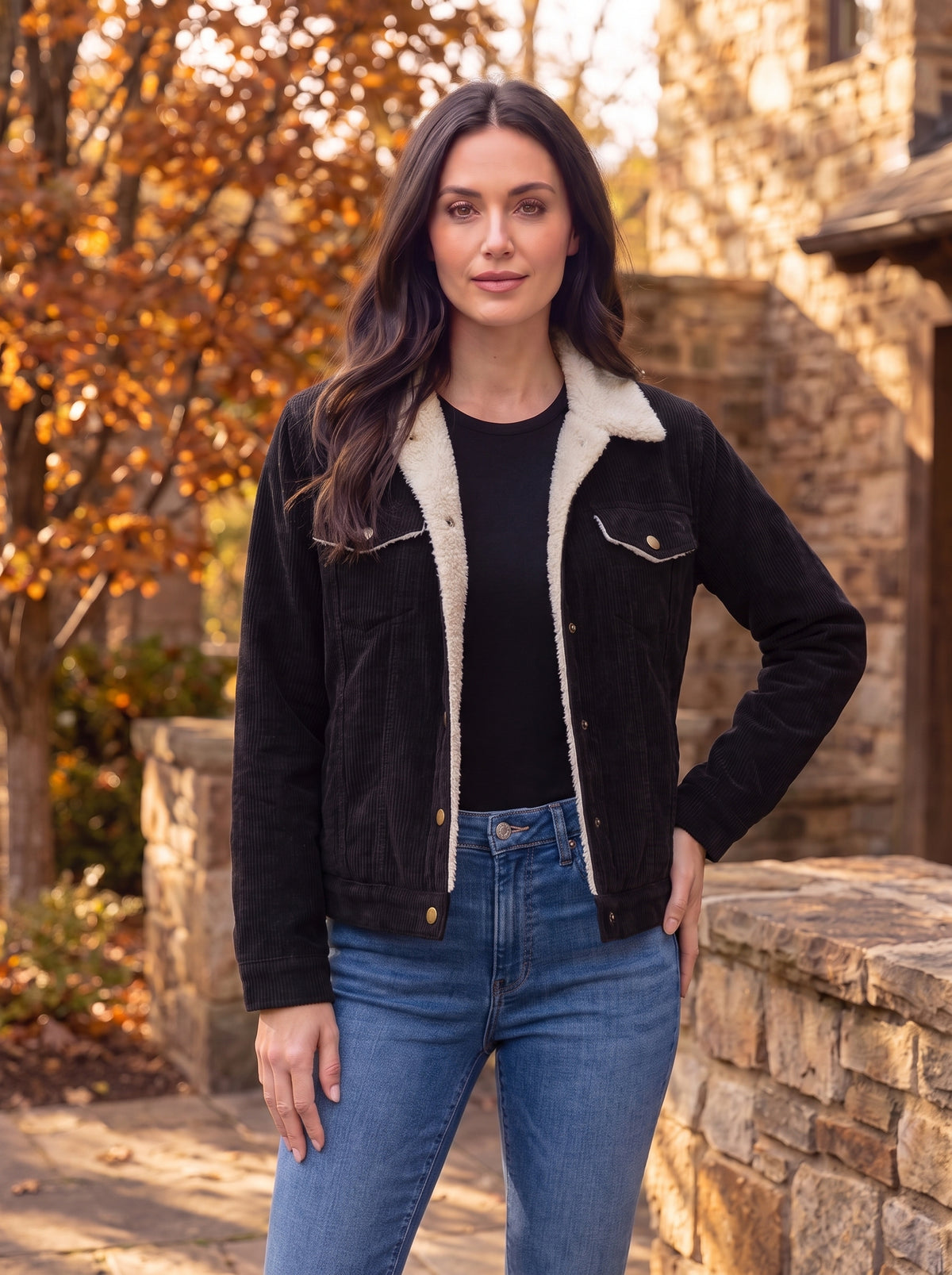 Women's Collared Button-Up Corduroy Jacket