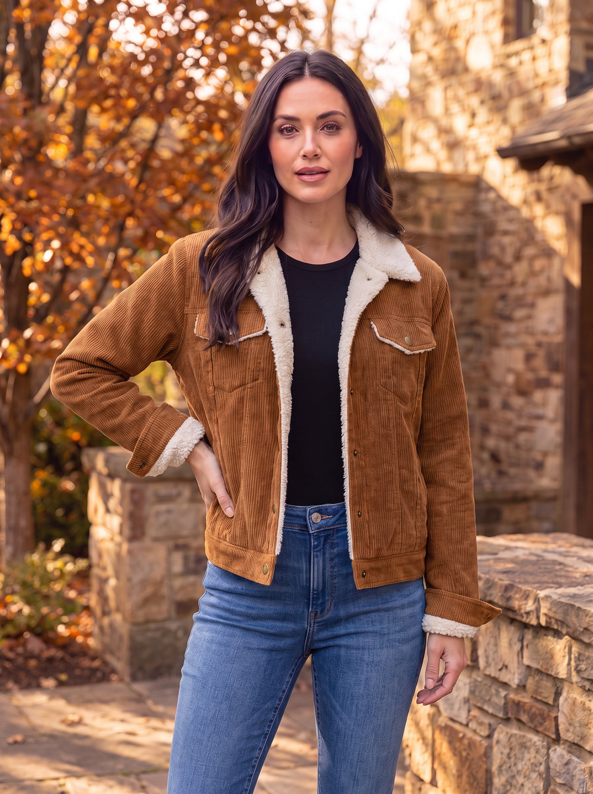 Women's Collared Button-Up Corduroy Jacket