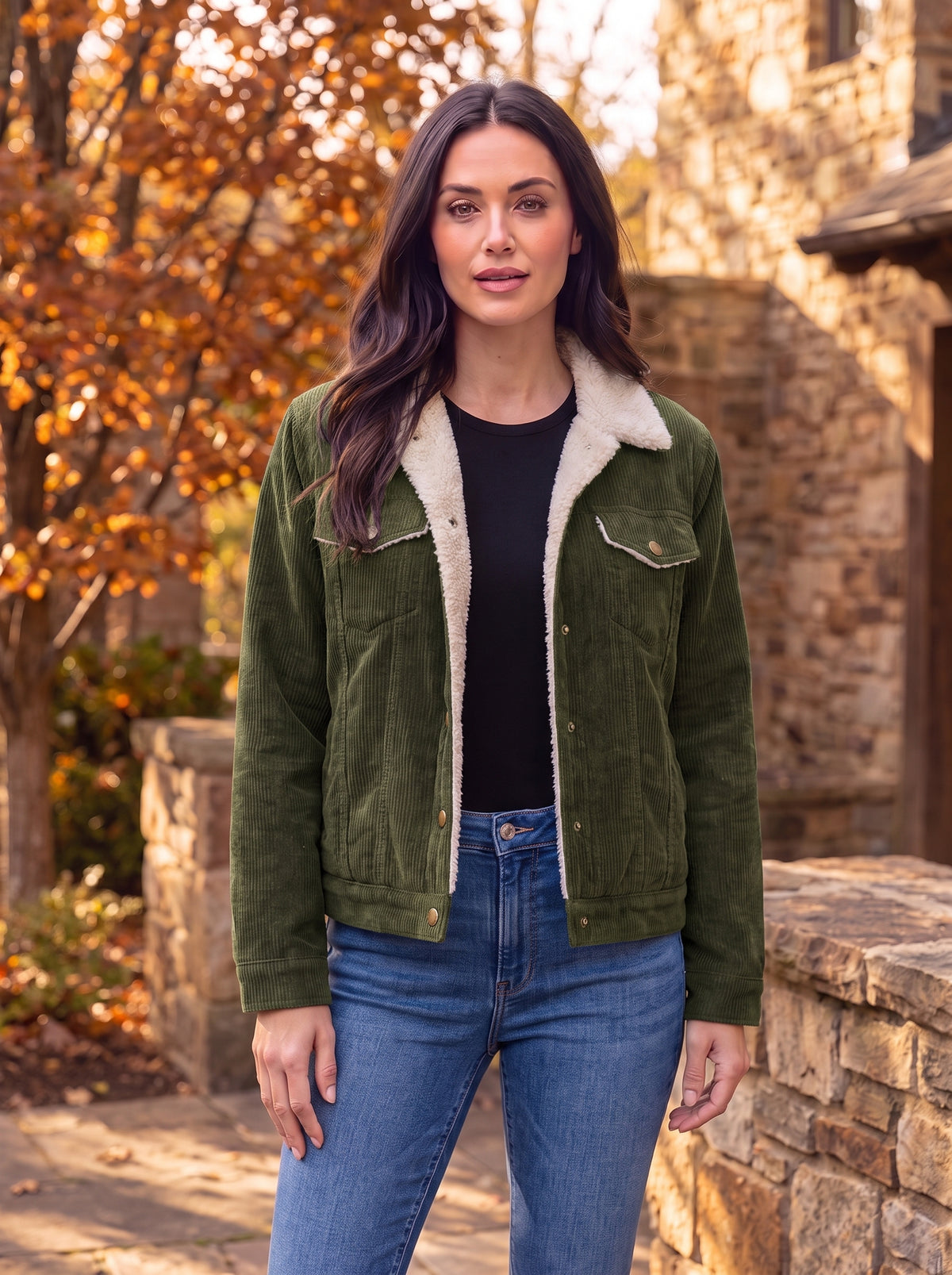 Women's Collared Button-Up Corduroy Jacket
