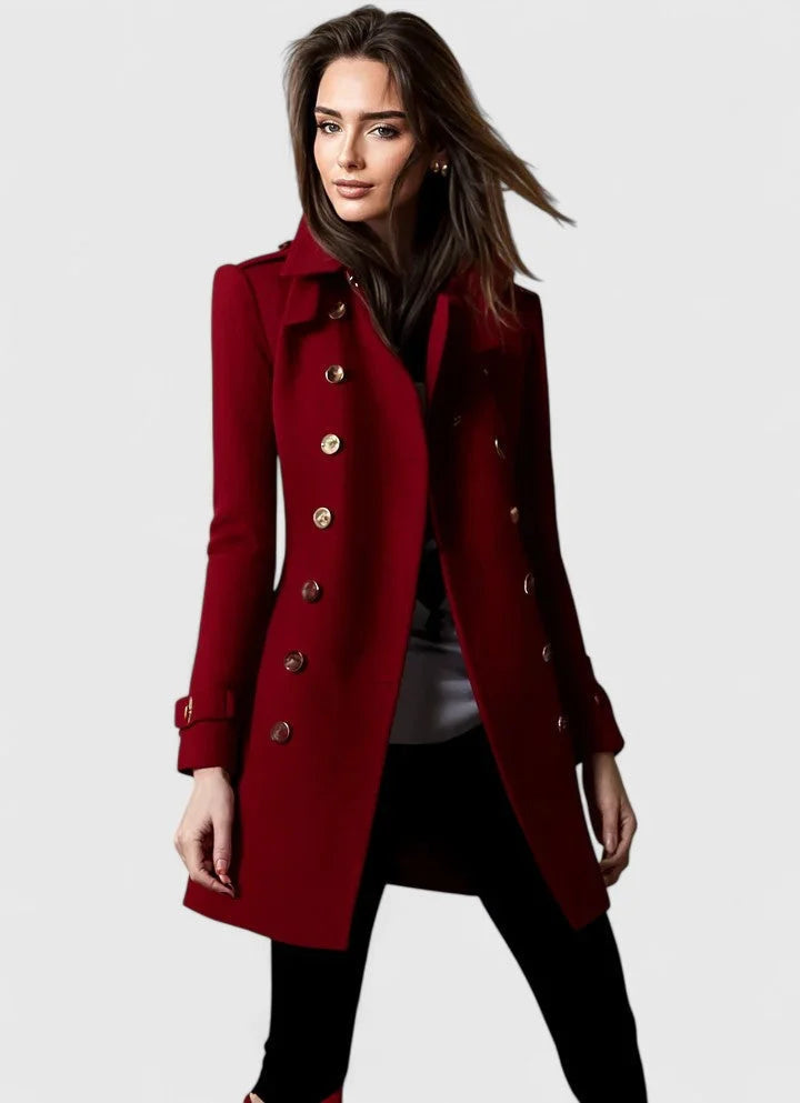 Women's Collared Button-Up Double Breasted Wool Coat