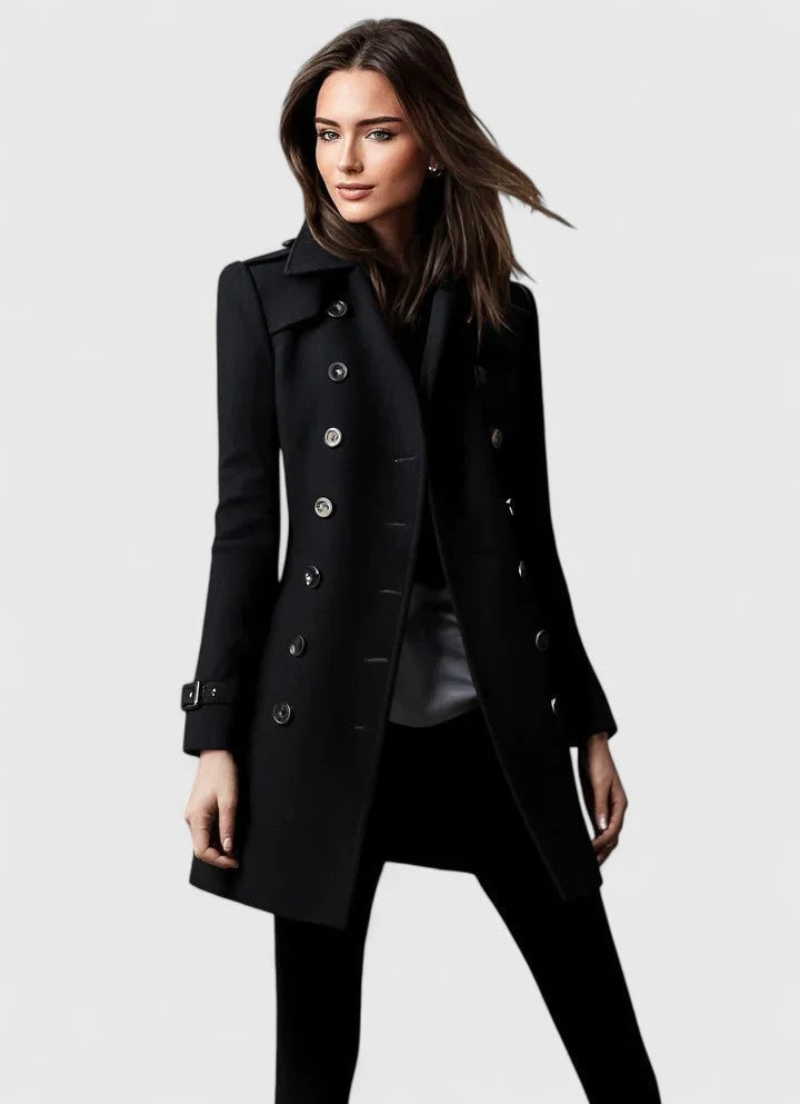 Women's Collared Button-Up Double Breasted Wool Coat