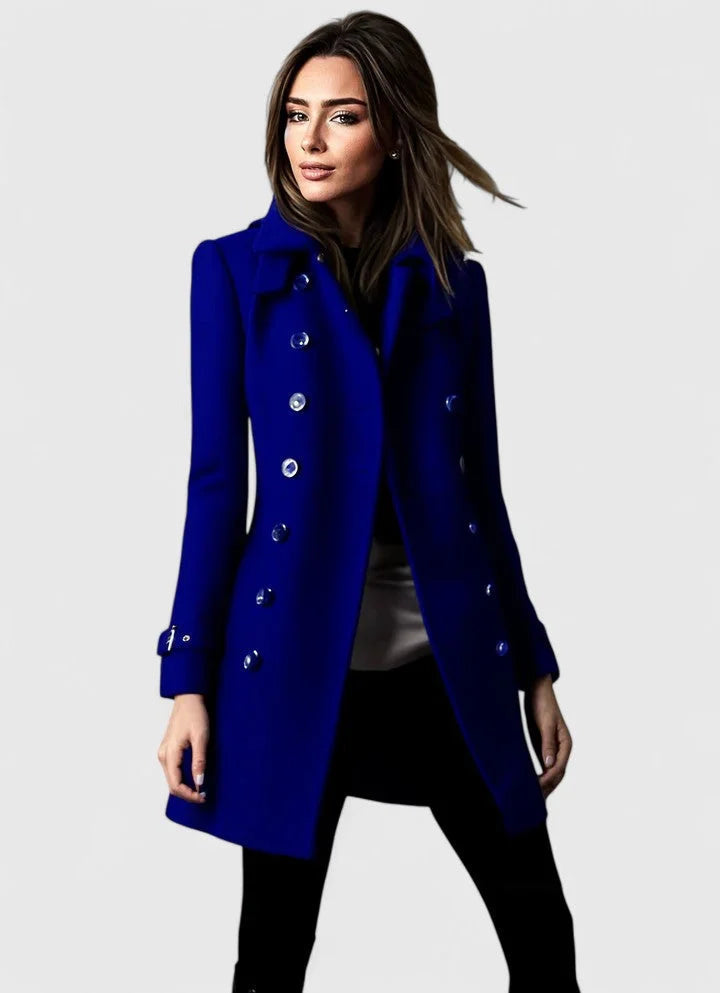 Women's Collared Button-Up Double Breasted Wool Coat