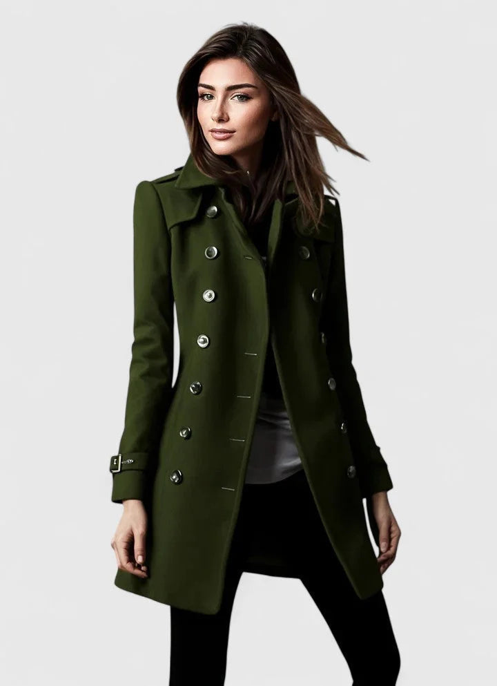 Women's Collared Button-Up Double Breasted Wool Coat
