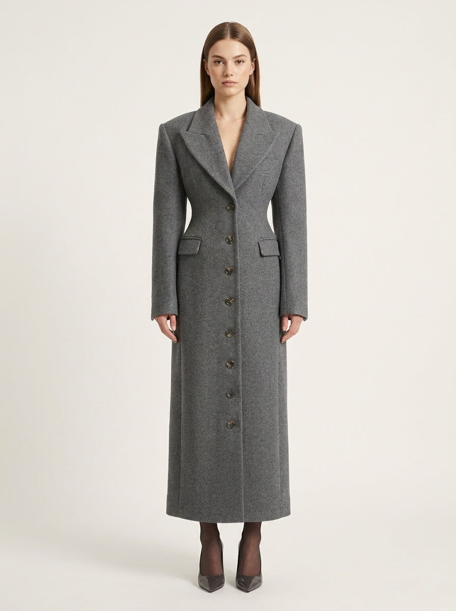 Women's Collared Button-Up Wool Overcoat