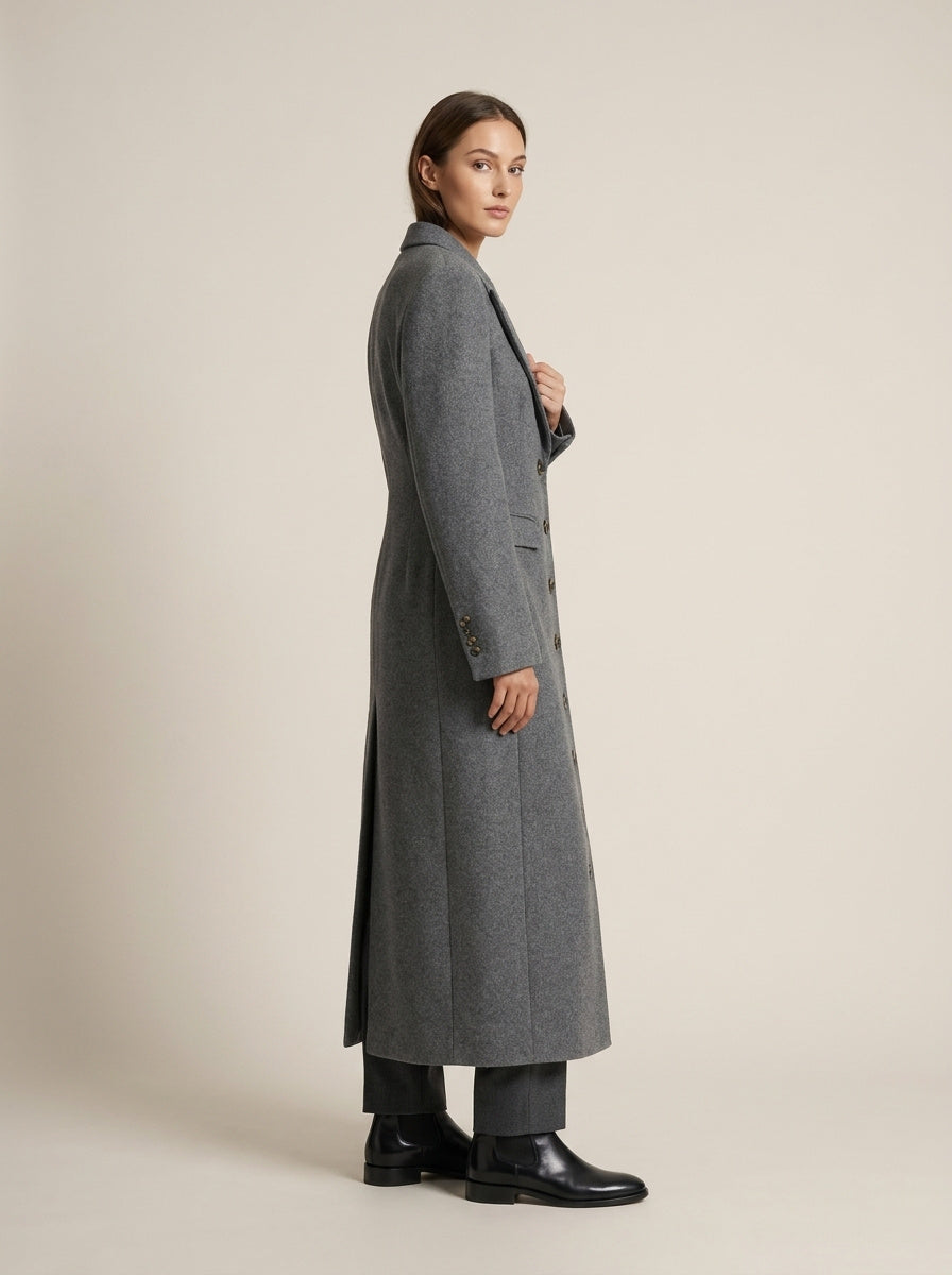 Women's Collared Button-Up Wool Overcoat