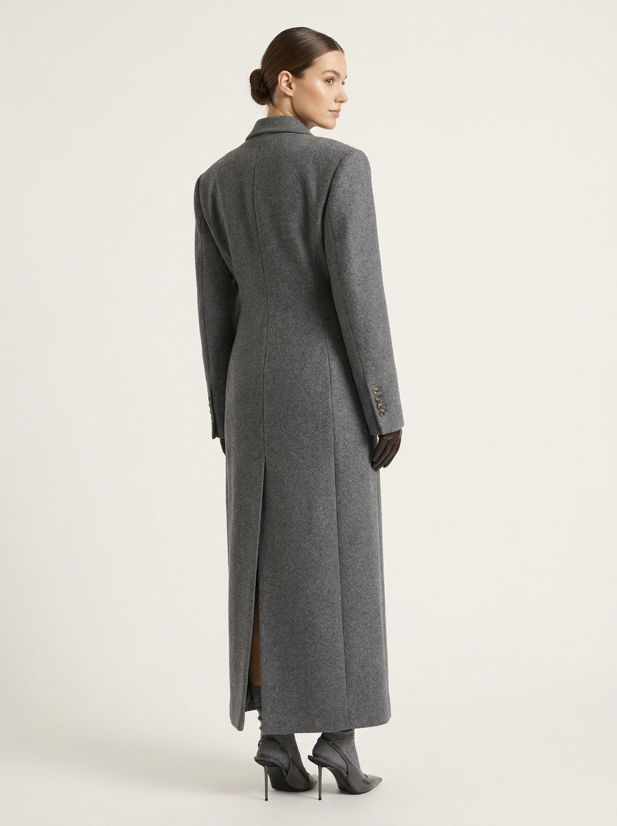 Women's Collared Button-Up Wool Overcoat