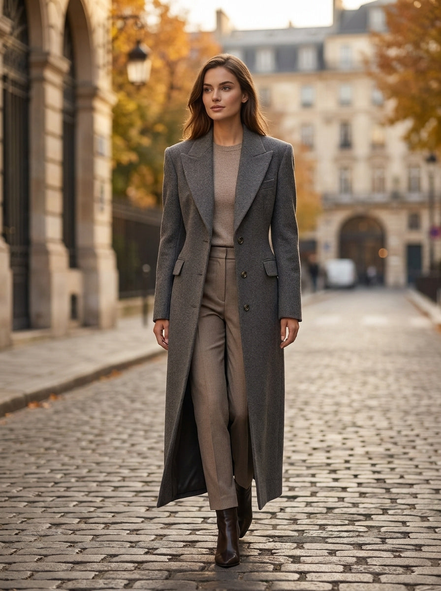 Women's Collared Button-Up Wool Overcoat