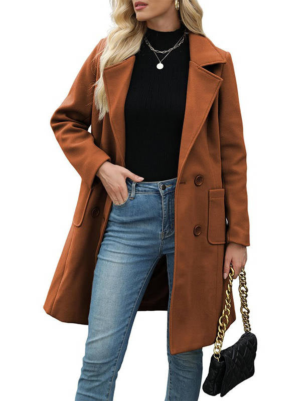 Women's Collared Double Breasted Wool Blend Coat