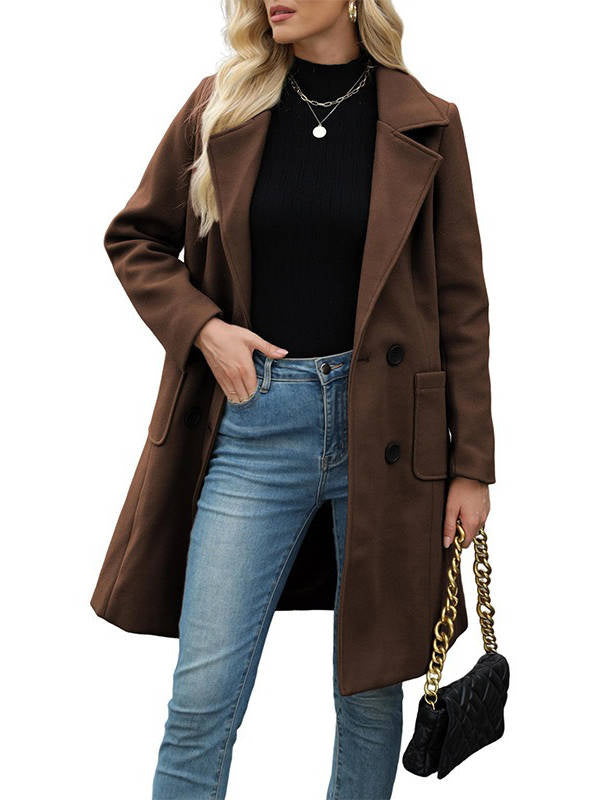 Women's Collared Double Breasted Wool Blend Coat
