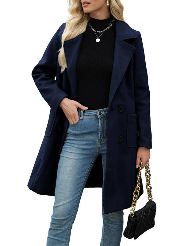 Women's Collared Double Breasted Wool Blend Coat