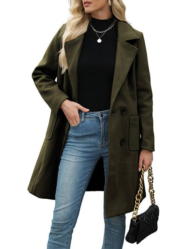 Women's Collared Double Breasted Wool Blend Coat