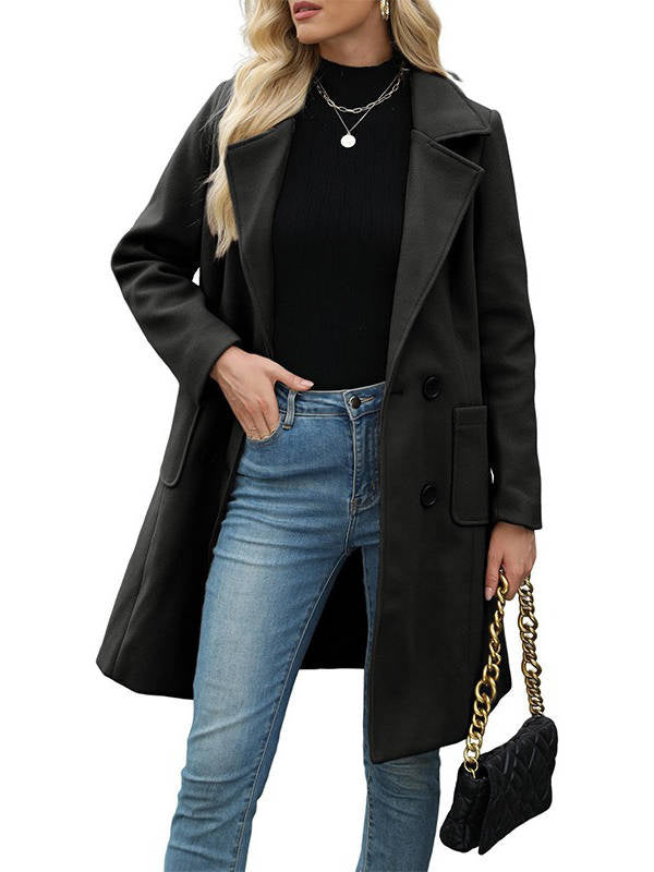 Women's Collared Double Breasted Wool Blend Coat
