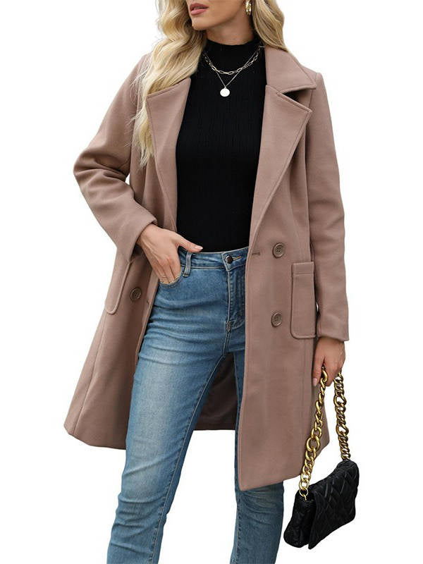 Women's Collared Double Breasted Wool Blend Coat