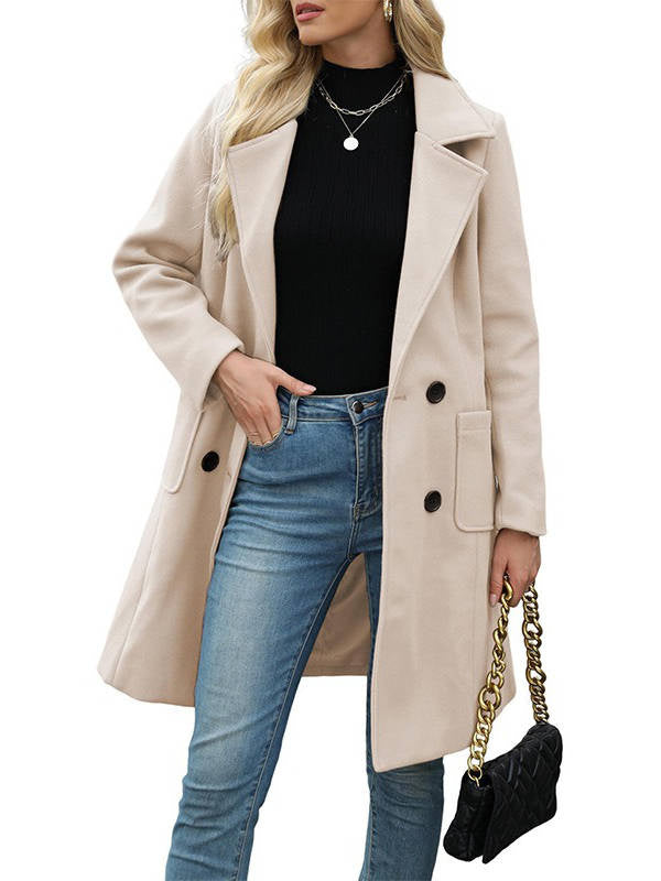 Women's Collared Double Breasted Wool Blend Coat