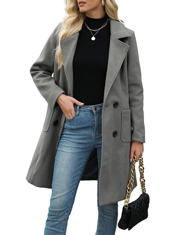 Women's Collared Double Breasted Wool Blend Coat