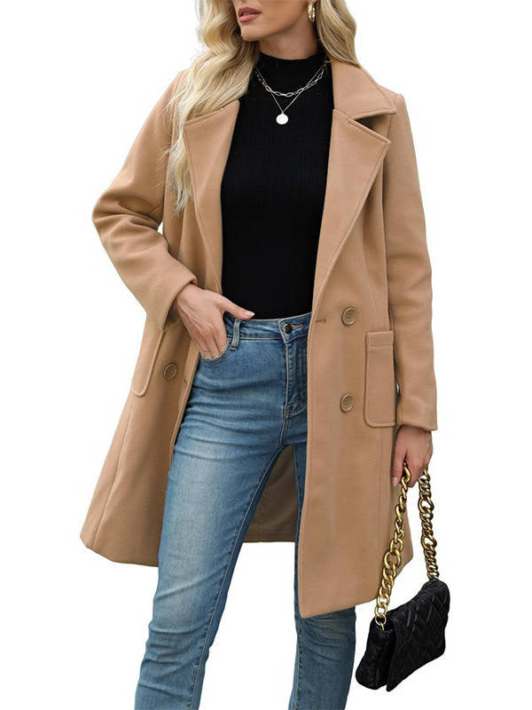 Women's Collared Double Breasted Wool Blend Coat