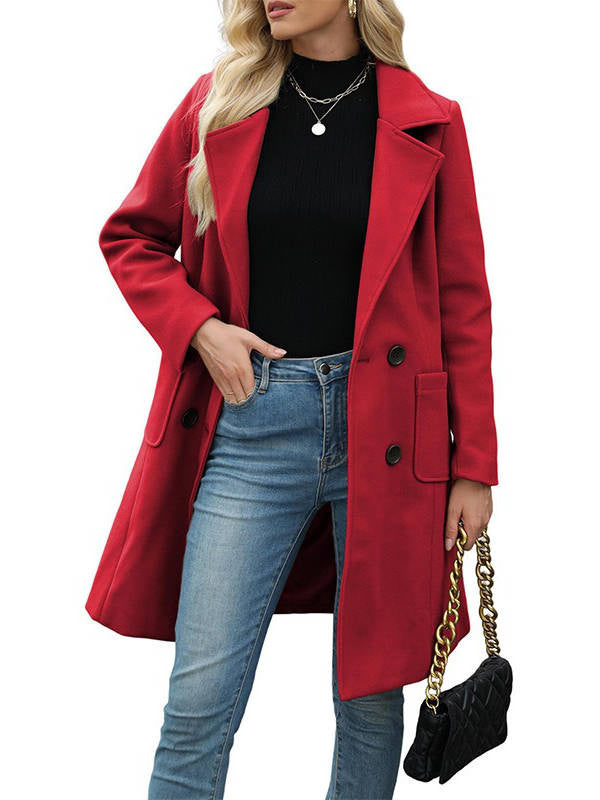 Women's Collared Double Breasted Wool Blend Coat
