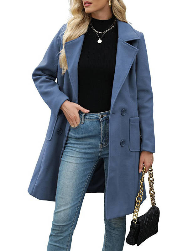 Women's Collared Double Breasted Wool Blend Coat