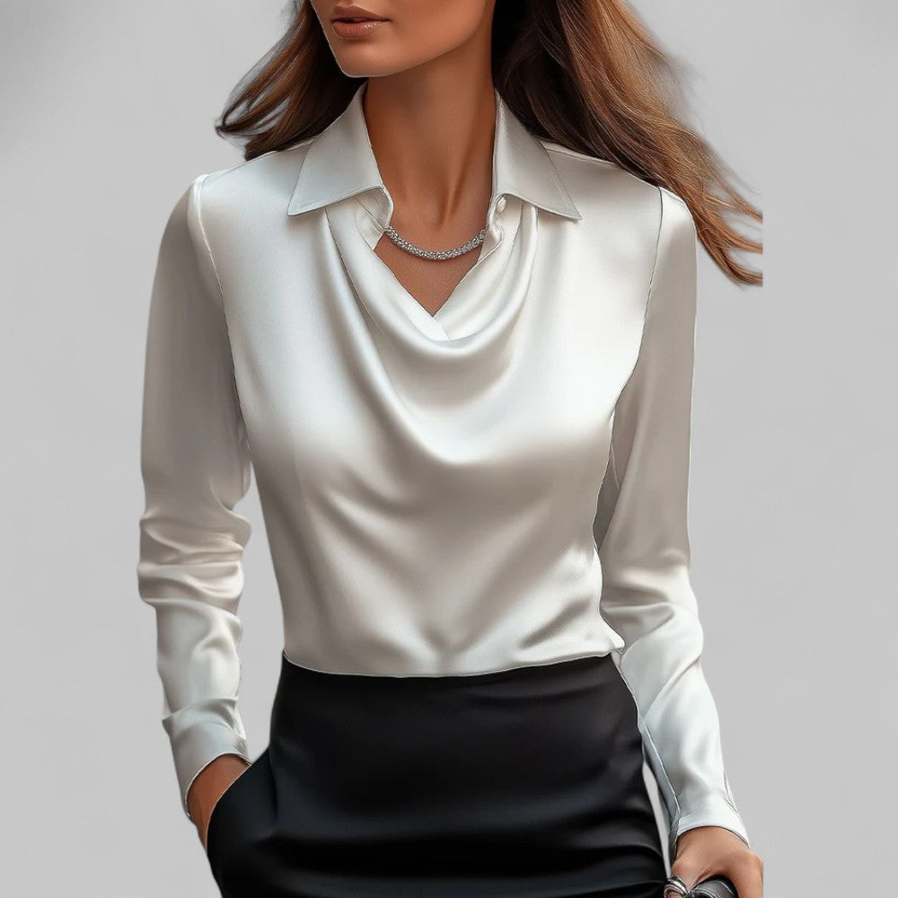 Women's Cowl Neck Collared Satin Blouse