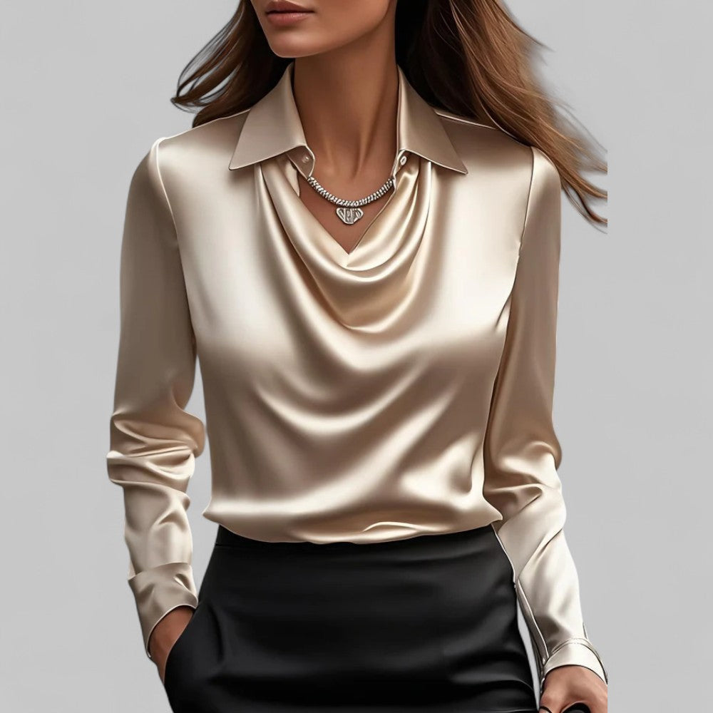 Women's Cowl Neck Collared Satin Blouse
